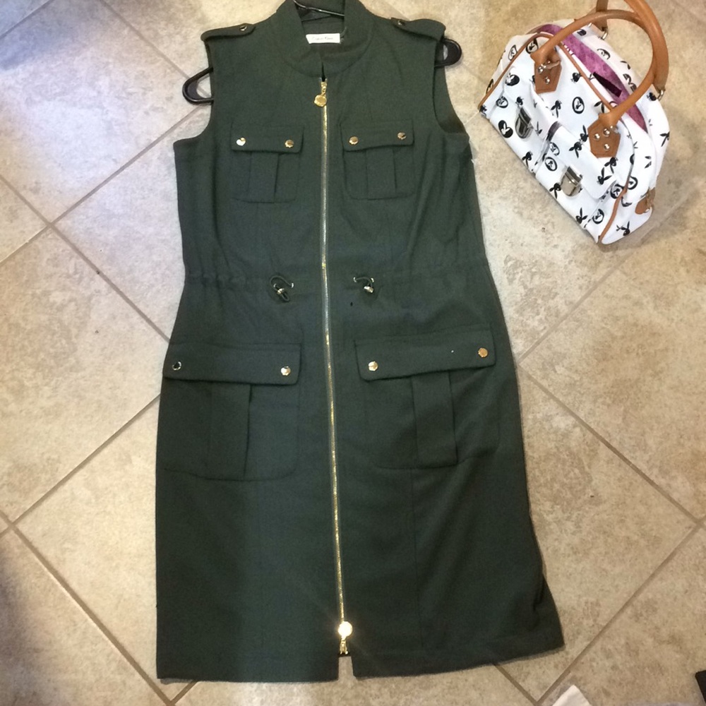 Brand new flattering Calvin Klein army green dress